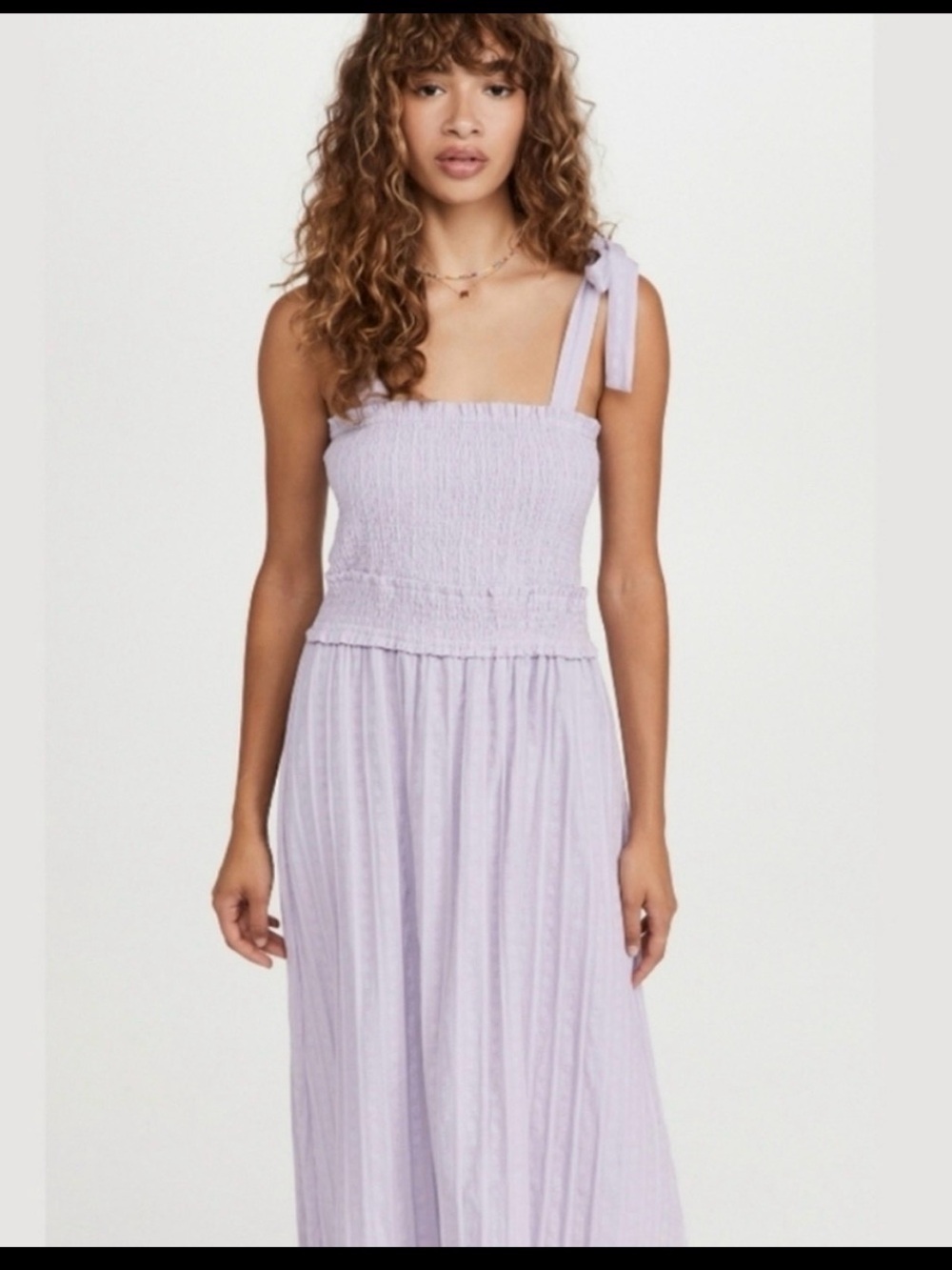 Lost + Wander Lilac Smocked Maxi Dress with Tie Shoulder